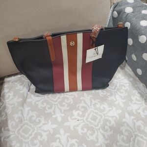 New Mark &Hall Black Tote with Red and Tan Stripes